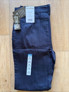 Vicki Marsha Uniform Girls Stretch Flat Front Pants in Navy